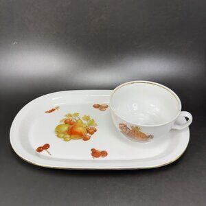 Seltmann Weiden Fruit Pattern Oblong Snack Tray Cup Set Bavaria W Germany VTG